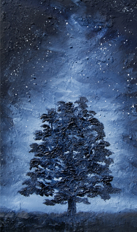 maple starlight stars night forest painting