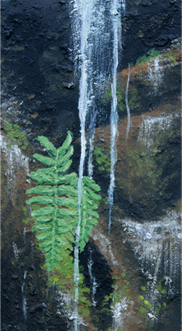 water fern stone nature oil painting
