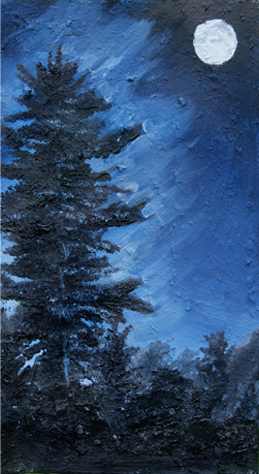 white pine moon light full nature landscape painting